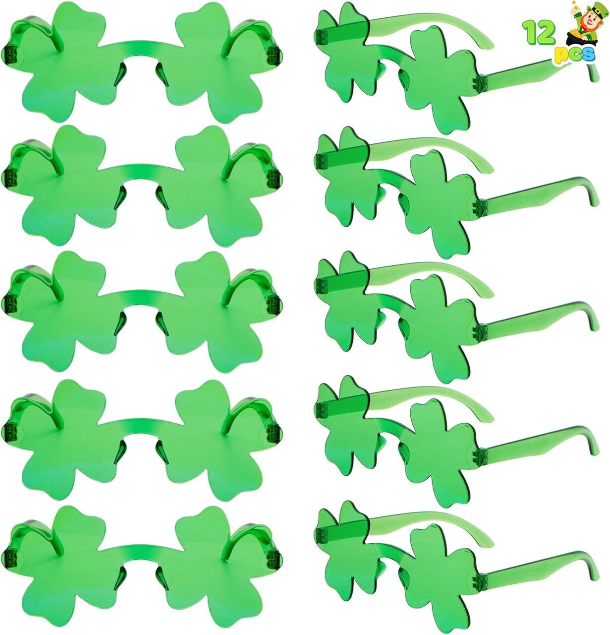 12 Pairs St. Patricks Day Shamrock Sunglasses, Shamrock Glasses Clover Eyewear, St Patrick Accessory Party Favor Supply
